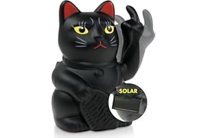 ANGRY CAT Mini Chat Porte-Bonheur Solaire fonctionnant avec Un Doigt d'honneur Amusant - Chat Japonais avec Doigt d'honneur - Figurine décoration - Noir, 10 cm