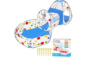 MAIKEHIGH Tente Tunnel Enfant, 3 en 1 Pop Up Piscine a Balle pour Pliable Maison de Jeu Jeux pour Bébé Intérieur Extérieur Garçons Filles d'anniversaire Cadeaux