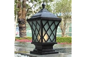 Kikioo Modern Black Die-cast Aluminum Post Pillar Lamps American Country Outdoor Square Column Lamps Exterior Glass Waterproof Lawn Lamps Pedestal Lamp Garden Bollard Entrance Patio Light Fixture E27