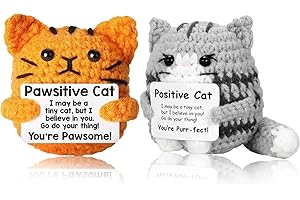 Zamety Animali di peluche positivi all'uncinetto, 2 pezzi di supporto emotivo, regalo creativo per gatti in lana lavorata a maglia, regalo portafortuna con biglietto di incoraggiamento, buon regalo