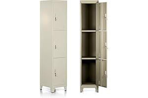 Brigros - Armadietto Metallico Multiuso, Armadio Spogliatoio Salvaspazio Con Serratura, Armadietto Vari Ripiani Con Ante In Metallo Per Ufficio O Spogliatoio (3 Ante, Avorio)