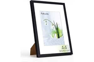 Feihorrm Bilderrahmen, A4 Fotorahmen aus Eiche, Mit gehärtetem Glas, Für 21x29,7 cm-Fotos ohne Passepartout oder 13,9x20 cm-Fotos mit Passepartout (Schwarz, A4 (21x29,7 cm)/ 1x)