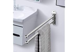 LDUDU qobobo Portasciugamani da Parete a 2 Doppia Braccio 180° Rotazione Porta Asciugamani in Acciaio Inossidabile Spazzolato 40CM