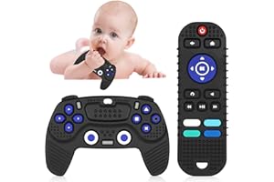 TOWWOO Massaggiagengive per Neonati, 2 pz Dentizione Neonato Giocattolo a Forma di Telecomando, Massaggia Gengive Silicone per l'Educazione Sensoriale Precoce per Bambini da 3 a 18 Mesi (nero)