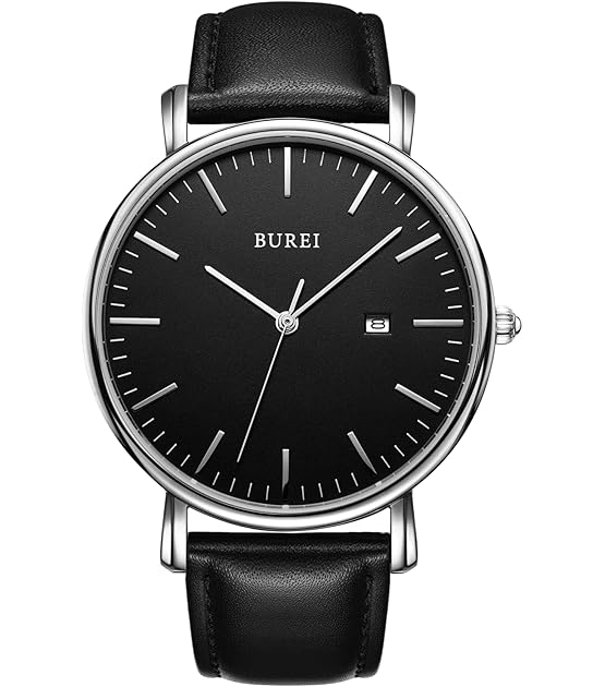 BUREI Reloj analógico minimalista con fecha para hombre