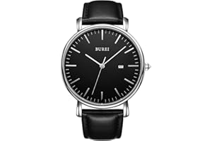 BUREI Orologio da uomo moderno minimalista Orologio da uomo elegante con quadrante grande classico con cinturino in pelle