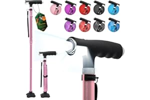 BeneCane Walking Cane for Women Folding Cane for Men with Two Led Lights Quad Cane with Stable Base Lightweight and Adjustable Walking Stick