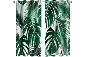 goodbath Palm Leaves Blackout Curtains for Bedroom, Tropical Leaf Curtains Eyelet for Living Room Nursery, Thermal Insulated Ring Top Curtains 2 Panels, 46" x 54" (117x138cm) Drop