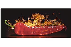 ARTland Spritzschutz Küche aus Alu für Herd Spüle 120x50 cm (BxH) Küchenrückwand mit Motiv Essen Lebensmittel Gewürze Chili Flammen Modern Dunkel Rot S7PR