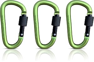 Holesto Juego de 3 mosquetones con forma de D, de aluminio, llavero, mosquetón de rosca para senderismo, pesca, camping, deportes, etc.