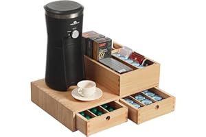 KIRIGEN Organizzatore da banco in legno per accessori da bar Organizzatore per capsule di caffè con cassetto colore naturale