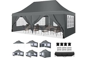 COBIZI Faltpavillon 3X6, Pavillon 3x6m Wasserdicht Stabil Winterfest, Faltbar Partyzelt mit 6 Seitenwänden & 4 Sandsack Pop up Gartenpavillon Anti-UV für Hochzeiten, Freien, Grau
