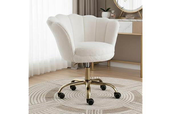 chairus Homeoffice-stol, snurrstol av konstpäls skrivbordsstol höjdjusterbar kontorsstol med blombladsryggstöd, förgylld fot, stol för sovrum/sminkbord
