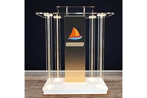 BIXUYOU Podio in Acrilico Personalizzato per chiese da 122 cm con luci LED RGB, pulpito da Chiesa Trasparente con Ruote, leggio in Acrilico Personalizzato con Piattaforma di Lettura inclinata