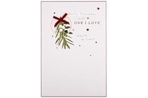 Hallmark Tarjeta de Navidad para The One I Love - Diseño tradicional de muérdago y corazones