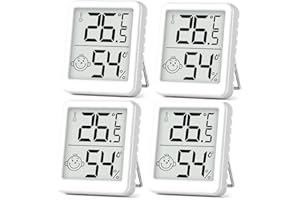 PAIRIER Luftfeuchtigkeitsmesser Thermometer Innen 4 Stück Digitales Mini LCD Thermometer Hygrometer mit Smiley-Indikator Gauge für Babyzimmer Seniorenzimmer Arbeitszimmer