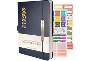 YOUZHIZHE 2024 Diary A5 Week to View - 18 Month Diary 2024-2025 from Jan. 2024 to Jun.2025, Weekly & Monthly Planner with Monthly Tab,Hardcover, Inner Pocket (Blue)