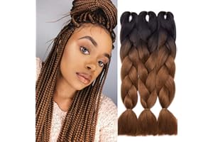 SEGO 3 szt. [czarny do brązu] ombre, plecione przedłużanie włosów, 61 cm, syntetyczne szydełkowane warkocze do włosów, 300 g dla kobiet, dziewcząt, kobiet
