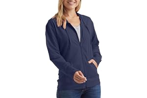 Hanes Damska bluza z kapturem z dzianiny typu slub, zapinana na zamek błyskawiczny, teksturowana bawełniana bluza z kapturem dla kobiet