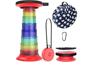 ALEVMOOM Taburete telescópico de 52 cm con cojín, Taburete portátil para Acampar, Capacidad más Resistente de 250 kg, Taburete Plegable retráctil Ligero Ajustable para jardín, Pesca, Senderismo