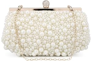 BAIGIO Bolso Ceremonia Bolso Fiesta Blanco Cartera de Mano Fiesta, Clutch Mujer Bolso de Noche Perlas Bolso de Embrague para Ceremonia Boda Novia