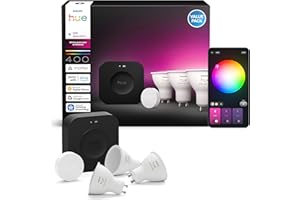 Philips Hue Starter Kit: Bridge Pro + 3 faretti smart GU10 + Smart button, White and Color Ambiance, Smart Light Hub, per Apple Home, Amazon Alexa, Google Assistant, Samsung SmartThings