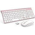 Wireless Keyboard and Mouse Set, JOYACCESS 2.4G USB Compact Full Size Keyboard and Ergonomic Mouse (QWERTY UK Layout), for Windows, Laptop, PC Computer, Smart TV -Pink