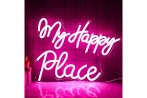 WANXING Insegna al neon My Happy Place, luce al neon con parole rosa per camera da letto, acrilico alimentato tramite USB Adatto per la casa, insegna al neon per feste più grandi per il compleanno Bachelor