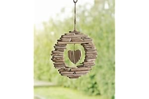 ‎DEKOLEIDENSCHAFT Dekoleidenschaft Dekohänger Herz aus Holz & Treibholz im Landhaus Stil, Holzkranz, Outdoor Deko Kranz, Fensterdeko, Hängedeko für Drinnen & Draußen, Gartendeko, Wandkranz, Türkranz, Fensterkranz