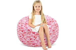 DECALSWEET Kids Bean Bag Chair-Cover Only-Large Stuffed Animal Storage Bean Bag for Girls Boys Indoor Outdoor (No Filling),Pink Hearts