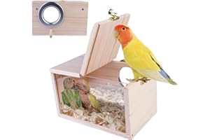 HOMURY Caja Nido Transparente para Periquitos, Nido de Madera para Pájaros, Incubadora para Loros, Pinzones, Canarios (12 x 12 x 19,5 cm)