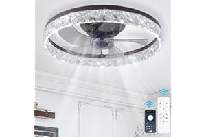 Finktonglan Modern Ceiling Fans with Lights and Remote, 50 cm Dimmable Flush Mount LED Ceiling Fan 6 Speeds Bedroom Fan Ceiling Light Quiet Small Ceiling Fan Light for Living Room, Coffee Gold