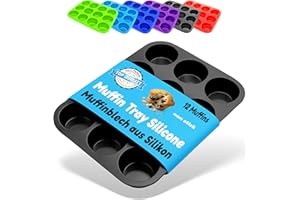 Belmalia moule à muffins pour 12 muffins en silicone anti-adhésif, cupcakes, brownies, gâteaux, pudding Noir