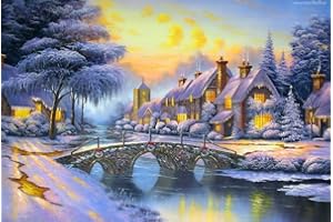 WOWDECOR DIY Malen nach Zahlen für Erwachsene Kinder Mädchen, Winter Schnee Silberner Baum Schloss Wolke Weihnachten 40x50cm Vorgedruckt Leinwand-Ölgemälde (ohne Rahmen)