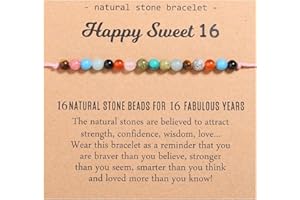 XKUZRWE Natural Crystal Milestone Birthday Bracelet Gifts for Girls Women Happy Birthday Adjustable Bracelets Present Gift for Daughter Granddaughter Niece Sister Friends(16 TH)