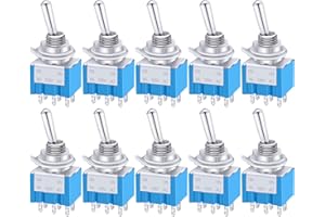 Taiss 10 Pièces Mini Interrupteur à Levier ON/OFF/ON 6 bornes 3 Position DPDT Métal interrupteur à bascule AC 125V 6A pour la Voiture Camion Bateau MTS-203
