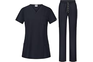 B-well BELLA Damen-Schrubb-Set Schlupfkasack + Schlupfhose Set Medizin Arzt Uniform Schlupfjacke Oberteil mit Hose Medizinische Berufsbekleidung mit Elastan (Schwarz, XL)