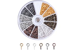 ZYFC 600 Pcs Small Screw Eye Pins Hooks, Eye Screw Hooks Eyelets Screw Threaded, Mini Mixed Color Eyepins Hooks, Metal Screw-in Hooks for Jewelry Making Findings DIY Crafts Projects, 4 x 8mm