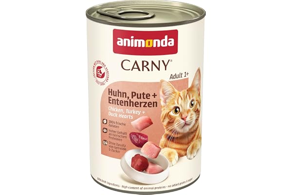 animonda Carny Adult cat food, wet food for adult cats, chicken, turkey + duck heart, 6 x 400g