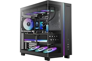 GAMDIAS ATLAS M4 ATX Mid Tower Gaming PC Case, Full-View Tempered Glass, 4 x 120mm ARGB PWM Fans with Hub, Front-Mounted PSU Design, Supports BTF Motherboard, Adjustable Angled Airflow, Gen 2 Type-C
