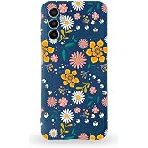 PrintiFy Samsung Galaxy M23 Uyumlu Lansman Kılıf &Ccedil;i&ccedil;ek Tasarımlı I&ccedil;i Kadife Kapak-lacivert