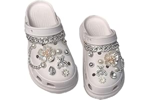 YEELIV 18 Pcs Shoe Charms for Clog Shoes, Crystal Diamond Shoe Accessories, Rhinestone Bling Charms for Clog Shoes Decoration, Shining Shoe Decoration Charm, DIY Clog Sandals Croc Accessories Girls, White