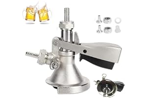 BONJUME Kegverschluss Zapfkopf, Flach Keg Zapfkopf G5/8 Gewinde Keg Verschluss Zapfkopf Typ A Brauen Fassbier Fasshähne 304 Edelstahl Bierzapfhahn für Bars Restaurants Familienfeiern für Bier, Wein