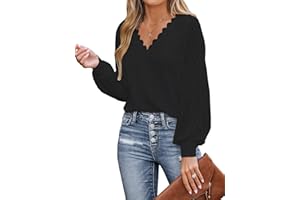 CUPSHE Damska bluzka z wycięciem z koronkowym topem długie koronkowe rękawy dekolt w serek mankiety elegancka elegancka koszula