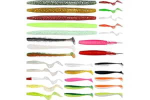 Funzhan 35pcs Fishing Soft Lures Kits Swimbait Worms Paddle Tail Vivid Plastic Fishing Bait Simulate Color Bionic Bait Bass Trout