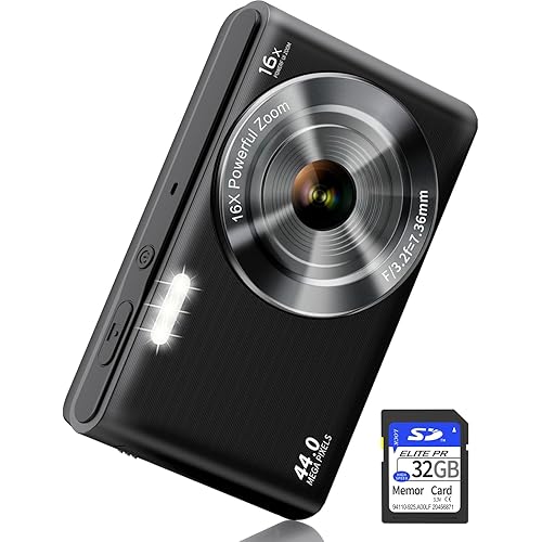 Cheap Digital Camera, UIKICON 4K 44MP Kids Camera with 32GB SD Card, 2.4 Inch Spot and Shoot Camera with 16X Digital Zoom, Compact Camera for Kids Teens Girls Adults