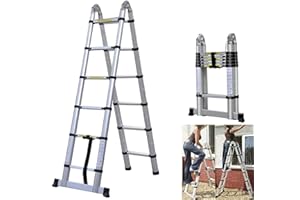 DICN Escalera telescópica de 3,8 m/1,9 m + 1,9 m, escalera plegable de 12 escalones, retráctil, extensible, multiusos, aluminio, capacidad de 150 kg