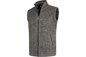 YOUTHUP Mens Knitted Gilet Fleece Lining Quilted Body Warmer Full Zip Thick Winter Cardigan