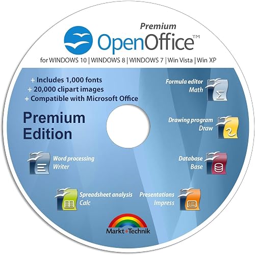 OpenOffice Premium Edition for Windows 11-10-8-7-Vista-XP | PC Software and 1.000 New Fonts and Free Email Support | Alternative to Office | Compatible with Word, Excel and PowerPoint
