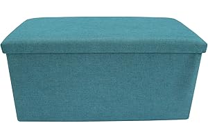 Rebecca Mobili Cassapanca baule, pouf contenitore per ordine casa camera bambini, azzurro turchese, cotone - 37 x 76 x 38 cm (HxLxP) - Art. RE6173